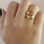 Anel Ajustável Duas Gotas Semijoia Banho de Ouro 18K 