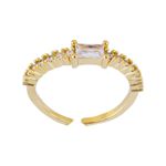 Anel Ajustável Solitário Baguete com Zircônias Semijoia Banho de Ouro 18K