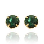 Brinco Grande Ponto De Luz Redondo Semijoia Banho De Ouro 18k Zircônia Verde Esmeralda