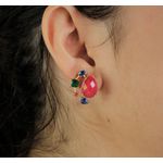 Brinco Raquel Schiavon Com Jade Rubi e Cristais Safira, Esmeralda e Rubelita