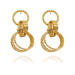 Brinco Elos Entrelaçados Texturizados Semijoia Banho de Ouro 18K