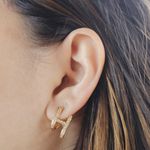 Brinco Ear Cuff Formato H Cravejado Banho de Ouro 18K