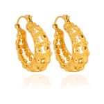 Brinco Argola Grossa Texturizada Banho de Ouro 18K