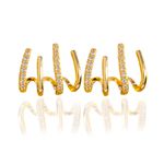 Brinco Ear Cuff Quatro Fios com Zircônia Banho de Ouro 18K