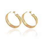 Brinco Meia Argola Trabalhada Banho de Ouro 18K