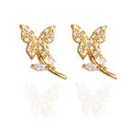 Brinco Borboleta Cravejada com Ramo Banho de Ouro 18K