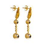 Brinco Longo com Esferas e Base Texturizada Banho de Ouro 18K