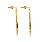 Brinco Longo Oval Torcido com Zircônia Preta Banho de Ouro 18K