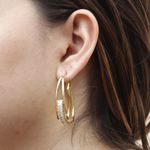 Brinco Argola Grande Oval com Zircônias Riviera Banho de Ouro 18K