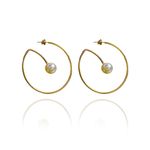 Brinco Meia Argola Fio com Pérola Banho de Ouro 18K