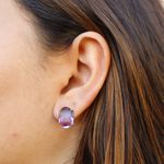 Brinco Oval Rainbow Cristal Lilás Duo Banho de Ouro 18K