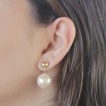 Brinco Pérola 16 mm Base Redonda Banho de Ouro 18K