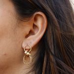 Brinco Elos Entrelaçados Texturizados Semijoia Banho de Ouro 18K