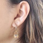 Brinco Argola Coração Cadeado Colorido Banho de Ouro 18K
