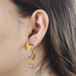 Brinco Argola Esmaltada Colors e Pedra Natural Jade Cereja Banho de Ouro 18K