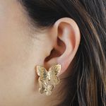 Brinco Duas Borboletas Banho de Ouro 18K