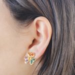Brinco Trevo Zircônias Coloridas Banho de Ouro 18K