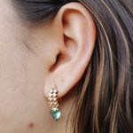 Brinco Argola Duas Fileiras e Zircônia Verde Banho de Ouro 18K