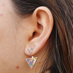 Brinco Ear Jacket Triângulos Coloridos Banho de Ouro 18K