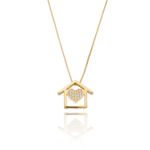 Colar Casa Com Coração De Zircônia Incolor Semijoia Banho De Ouro 18k