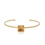 Pulseira Bracelete Com Carrê Semijoia Banho De Ouro 18k Cristal Champagne