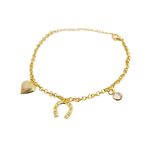 Pulseira Coração, Ferradura e Ponto De Luz Banhado a Ouro 18k