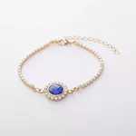 Pulseira Riviera Incolor Com Detalhe Redondo Em Zircônia Azul Safira Semijoia Banho De Ouro 18k