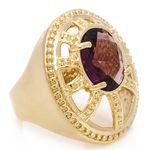 Anel Oval Semijoia Banho De Ouro 18k Cristal Lilás