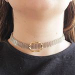 Colar Malha de Relógio com anel Dourado Banho de Ouro 18K