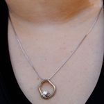 Colar Corrente Veneziana Com Pingente Orgânico e Ponto De Luz Semijoia Banho De Ródio