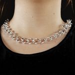 Colar Elo Groumet Grande Metal Prateado 