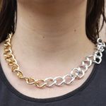 Colar Elo Groumet Grande Metal Prateado e Dourado 