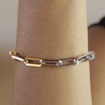 Pulseira Elo Cartier Quadrado Metal Prateado e Dourado 