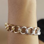 Pulseira Elo Groumet Grande Metal Dourado e Prateado 