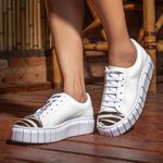 Tênis Casual Couro Premium Cotton Branco/Pelo Zebra 1802