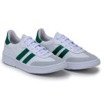 Tênis Casual Couro Premium Paris Branco Verde 2042