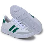 Tênis Casual Couro Premium Paris Branco Verde 2042