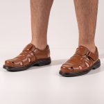 Sandália Comfort Masculino em Couro Caramelo