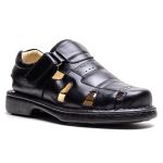 Sandália Comfort Masculino em Couro Preto
