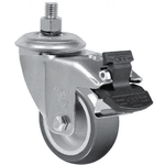 Rodizio Giratório PVC L12 100mm para até 65kg com Freio G e Espiga Roscada 1/2Pol. Schioppa GLE 412 BP G 65KG