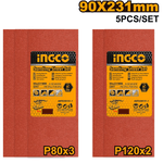 Jogo de Folhas de Lixa Ingco 90 x 231mm(p80 e P120) Com 5 Pecas