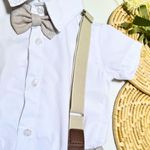 Conjunto Batizado Bermuda Oxford Bege