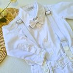 Conjunto Batizado Body Camisa Com Suspensório E Gravata
