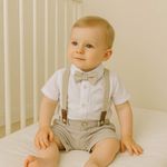 Conjunto Batizado Bermuda Oxford Bege