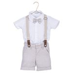 Conjunto Batizado Bermuda Oxford Bege
