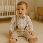 Conjunto Batizado Oxford Bege