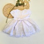 Vestido Batizado Tule com Renda e Pérolas