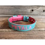 COLEIRA BABY PERSONALIZADA 3cm azul tiffany/rosa com nome em rosa