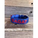 COLEIRA BABY PERSONALIZADA 3cm azul com nome em vermelho