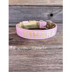 COLEIRA BABY PERSONALIZADA 3cm rosa bebê/dourado com nome em dourado